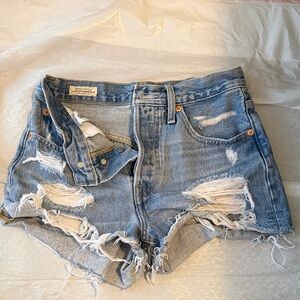 Levi's Distressed Light Blue Denim Cutoff Shorts